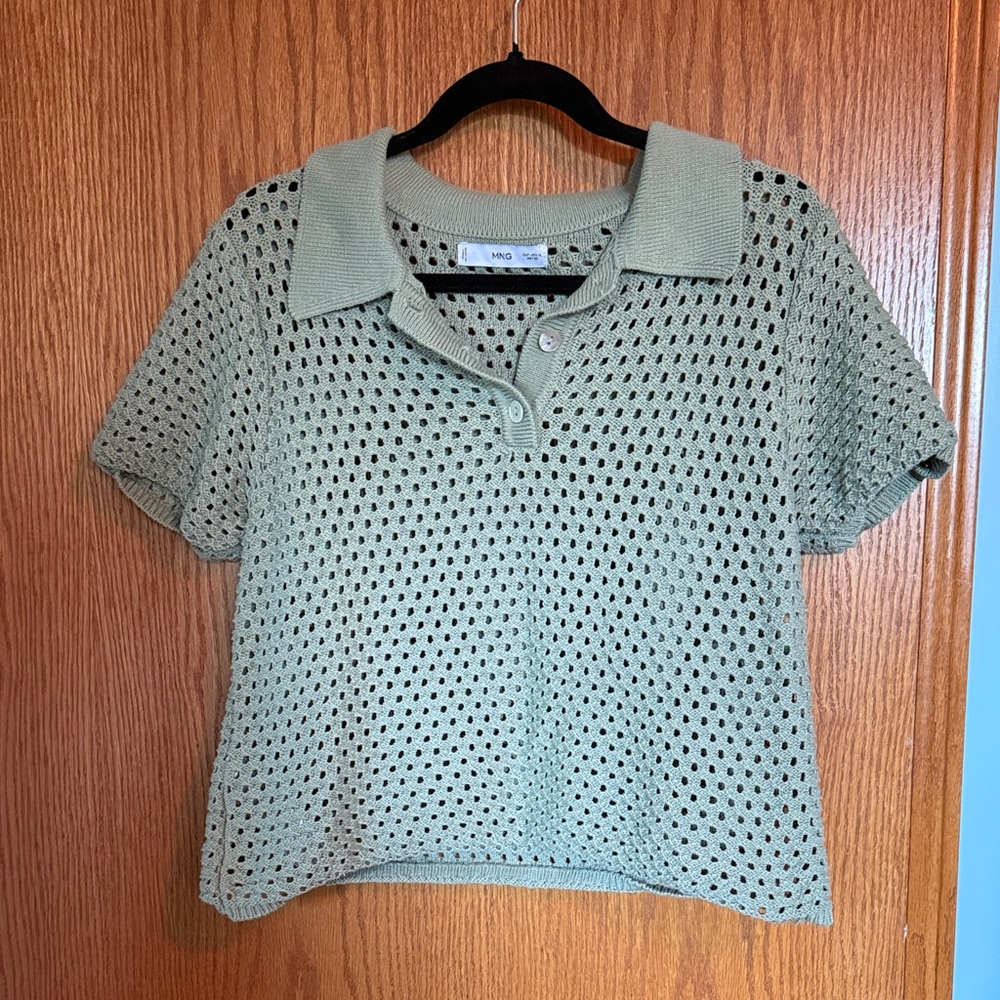 Sage Green Knit Polo Top